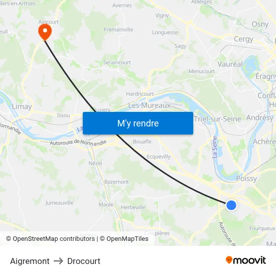 Aigremont to Drocourt map