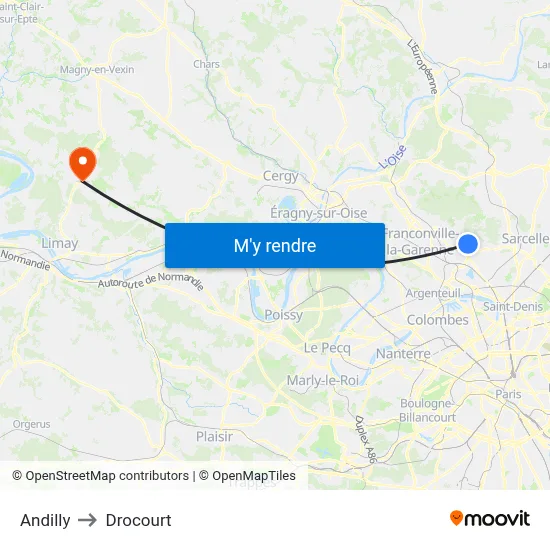 Andilly to Drocourt map