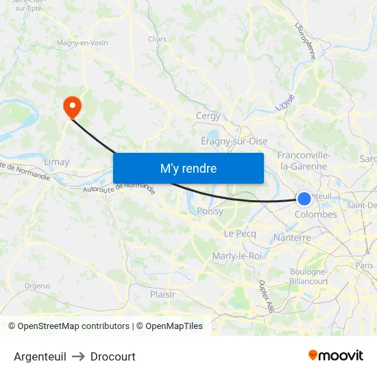 Argenteuil to Drocourt map