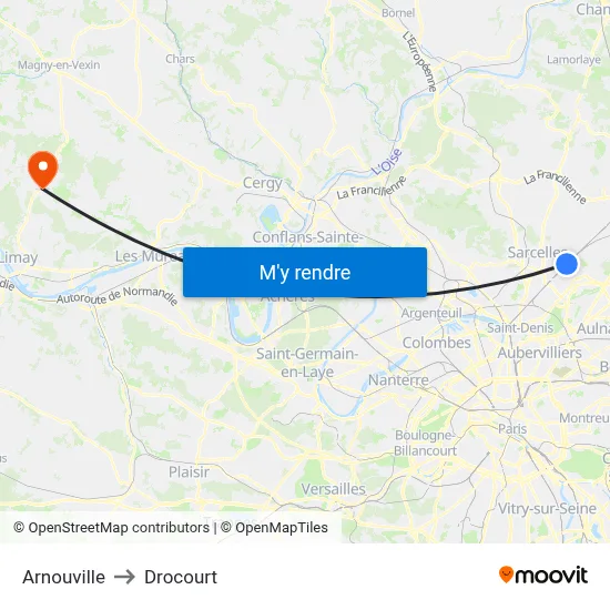 Arnouville to Drocourt map