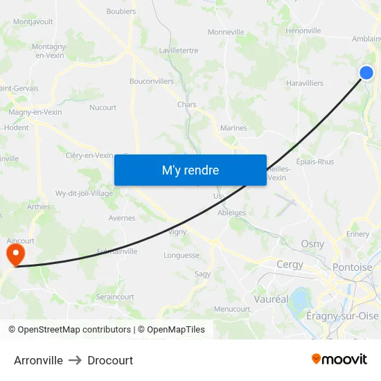 Arronville to Drocourt map