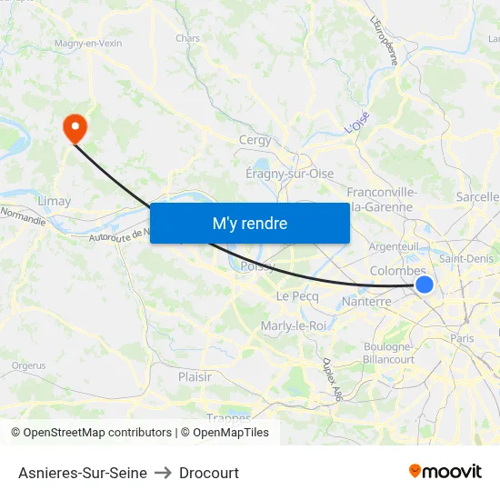 Asnieres-Sur-Seine to Drocourt map