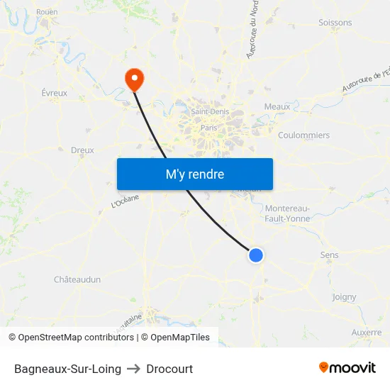 Bagneaux-Sur-Loing to Drocourt map