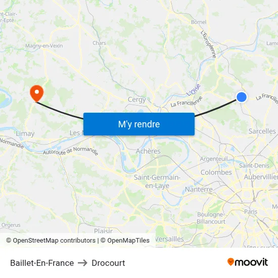 Baillet-En-France to Drocourt map