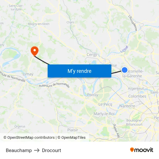 Beauchamp to Drocourt map