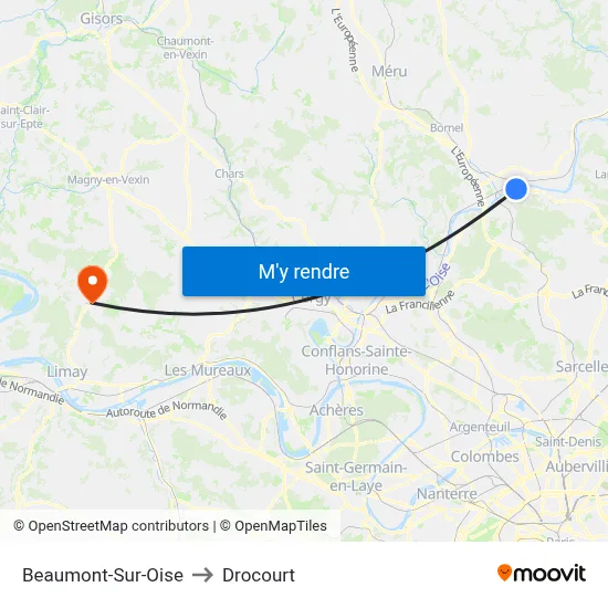 Beaumont-Sur-Oise to Drocourt map