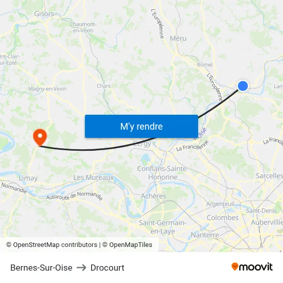 Bernes-Sur-Oise to Drocourt map