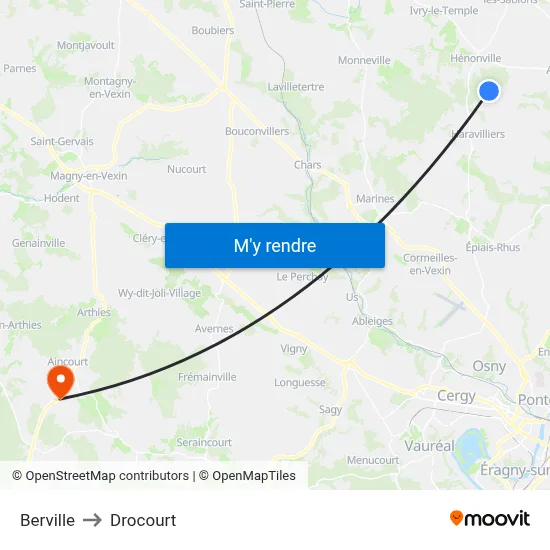 Berville to Drocourt map