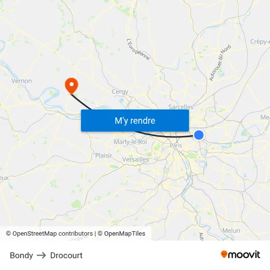 Bondy to Drocourt map