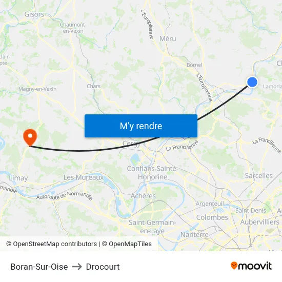 Boran-Sur-Oise to Drocourt map