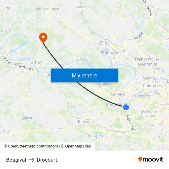Bougival to Drocourt map