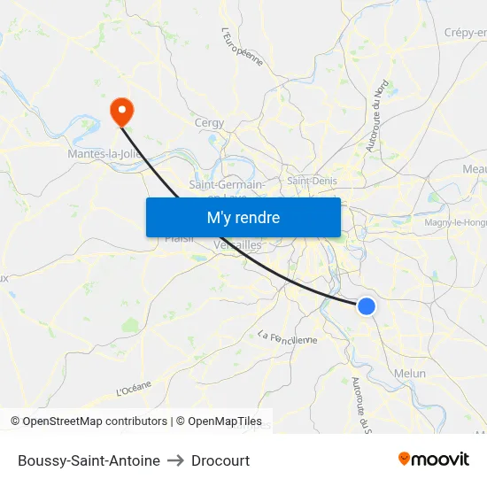 Boussy-Saint-Antoine to Drocourt map