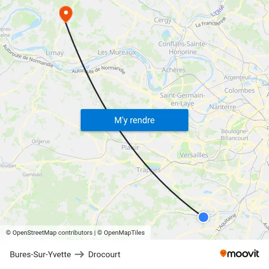 Bures-Sur-Yvette to Drocourt map