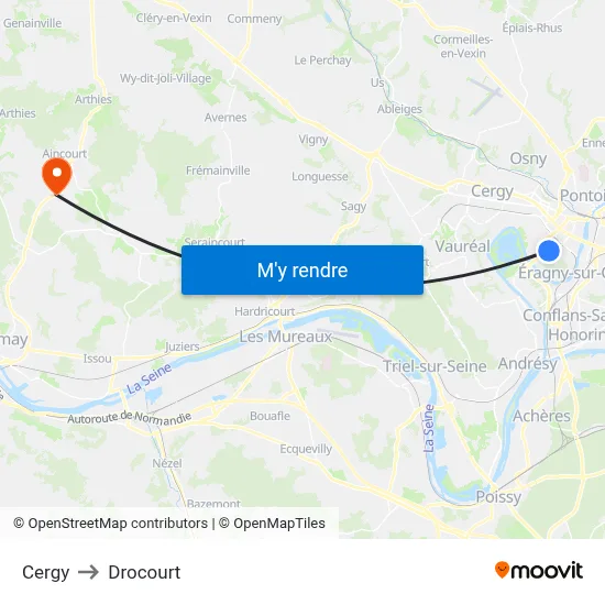 Cergy to Drocourt map