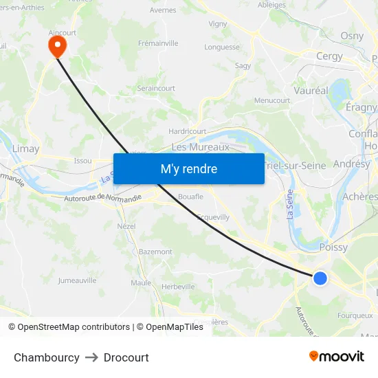 Chambourcy to Drocourt map