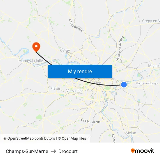 Champs-Sur-Marne to Drocourt map