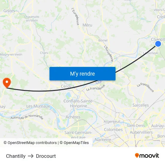Chantilly to Drocourt map