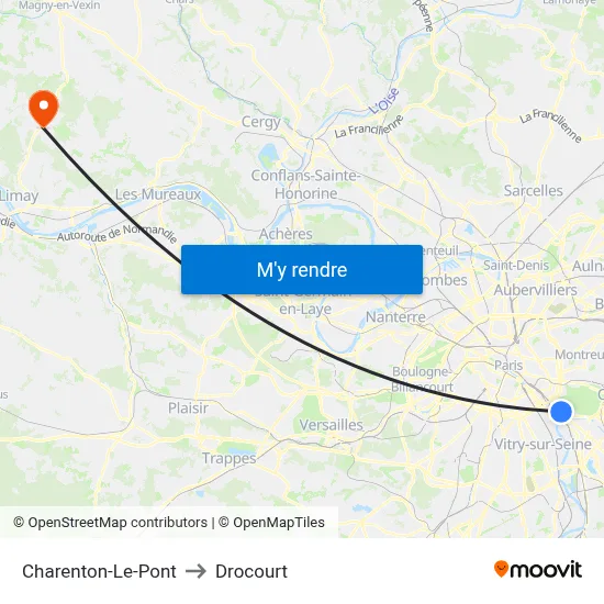 Charenton-Le-Pont to Drocourt map