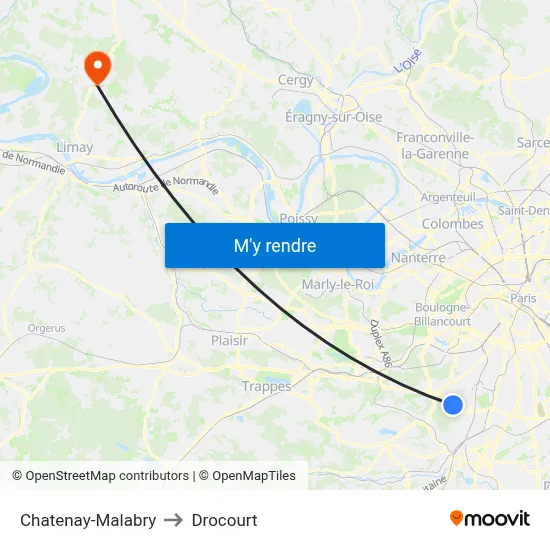 Chatenay-Malabry to Drocourt map