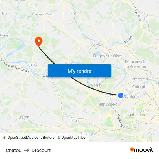 Chatou to Drocourt map
