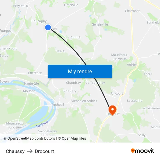 Chaussy to Drocourt map