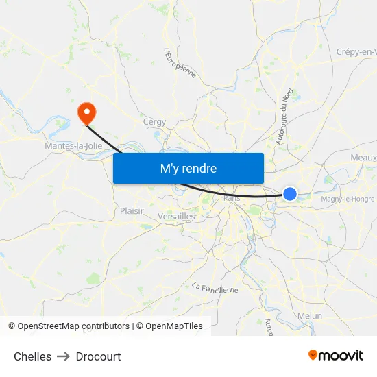 Chelles to Drocourt map