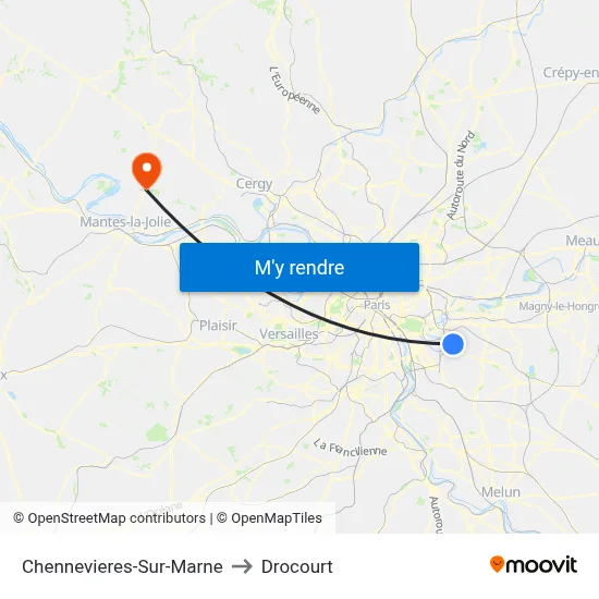 Chennevieres-Sur-Marne to Drocourt map