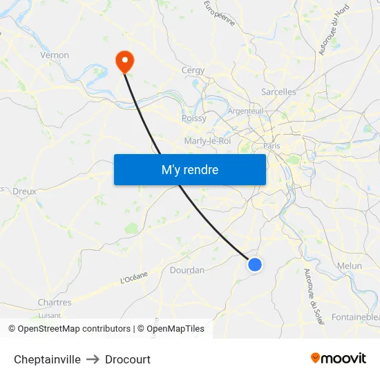 Cheptainville to Drocourt map