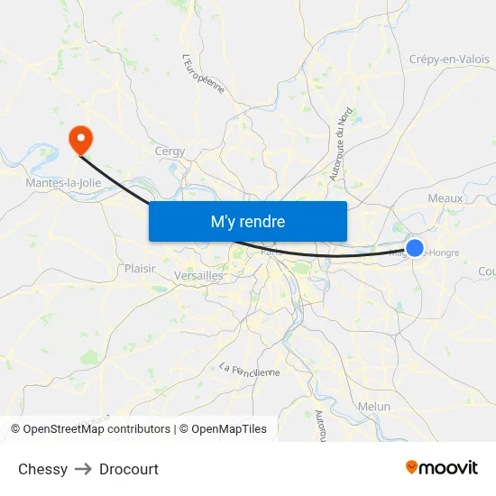 Chessy to Drocourt map
