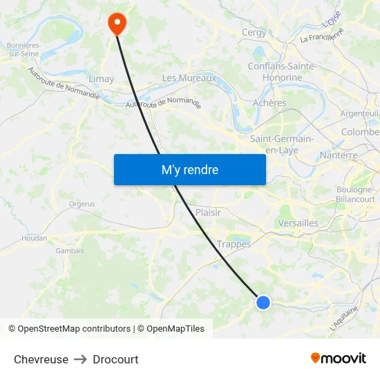 Chevreuse to Drocourt map