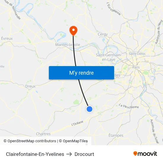 Clairefontaine-En-Yvelines to Drocourt map