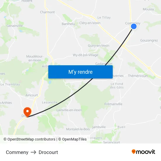 Commeny to Drocourt map