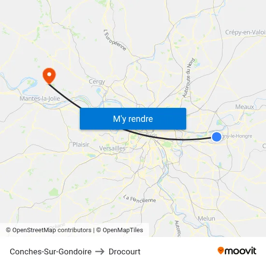 Conches-Sur-Gondoire to Drocourt map