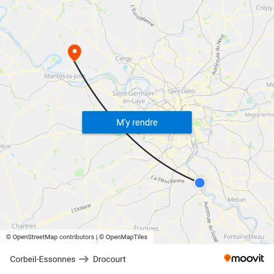 Corbeil-Essonnes to Drocourt map