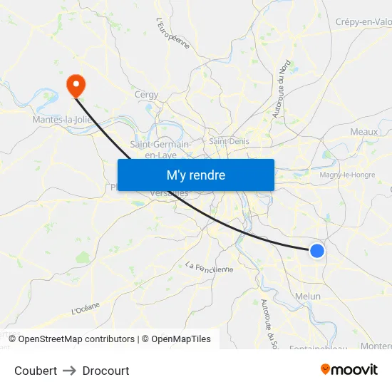 Coubert to Drocourt map