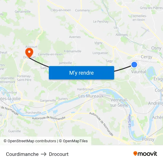 Courdimanche to Drocourt map
