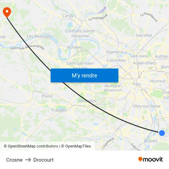 Crosne to Drocourt map
