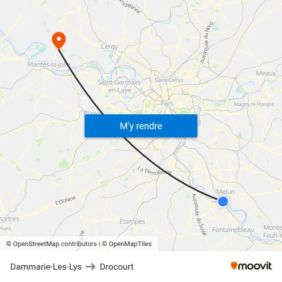 Dammarie-Les-Lys to Drocourt map