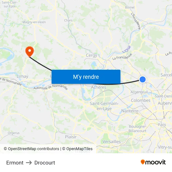 Ermont to Drocourt map