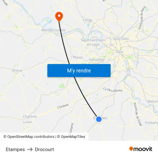 Etampes to Drocourt map