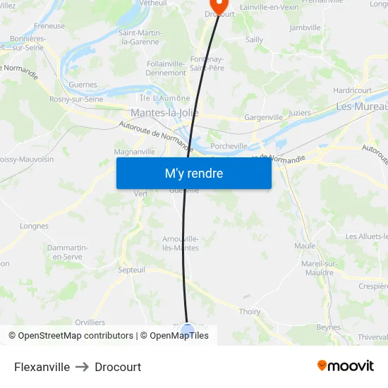Flexanville to Drocourt map