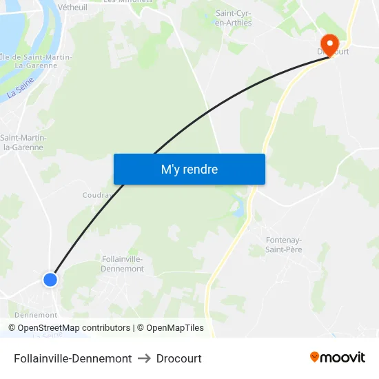 Follainville-Dennemont to Drocourt map