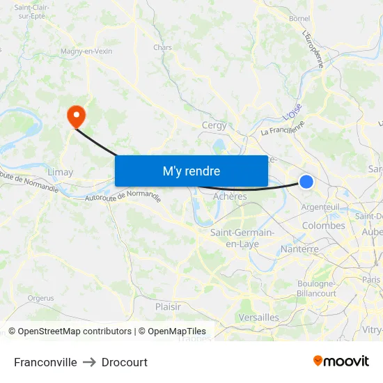 Franconville to Drocourt map