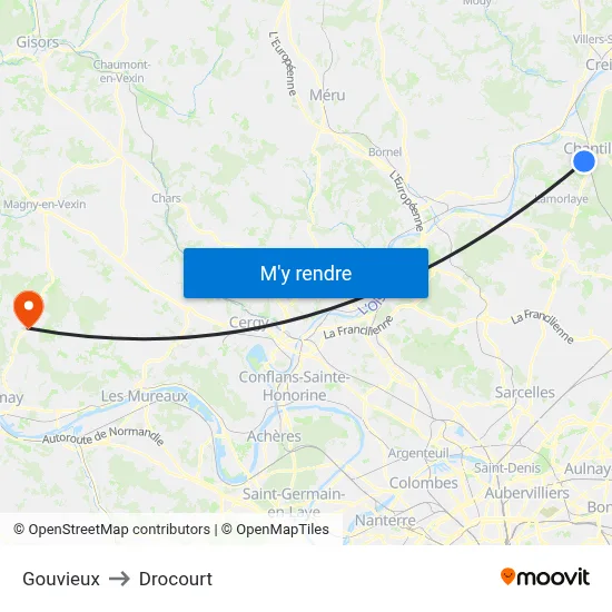 Gouvieux to Drocourt map
