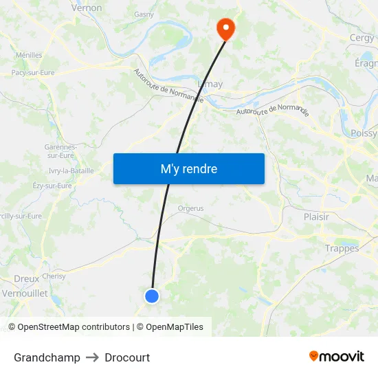 Grandchamp to Drocourt map