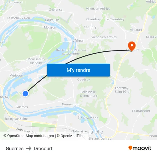 Guernes to Drocourt map