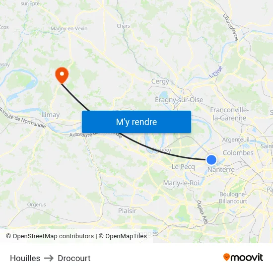 Houilles to Drocourt map