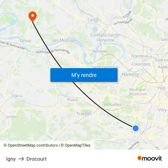 Igny to Drocourt map