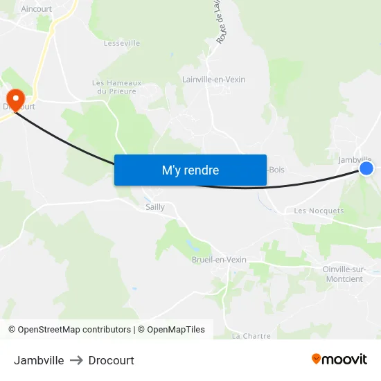 Jambville to Drocourt map
