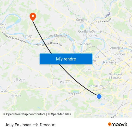 Jouy-En-Josas to Drocourt map
